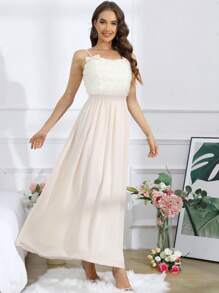SHEIN Belle Trang trí hoa Váy Dây - Màu be - Xem 6