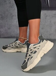 2025秋季女士户外舒适防滑透气圆头低帮系带运动鞋，多色字母印花女式运动鞋 - 彩色 - 查看 4