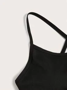 Easithlete 交叉露背運動套裝 - 黑色 - 查看 3