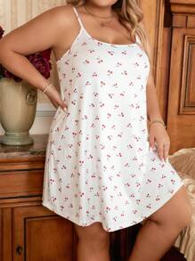 Plus Cherry Print Cami Nightdress - White - View 5