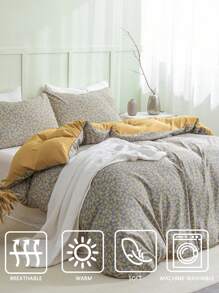 Bộ chăn ga gối 3 món họa tiết lá (1 chăn ga gối + 2 vỏ gối, không có chăn bông), Bộ chăn ga gối đệm polyester mềm mại thân thiện với da phong cách đồng quê Mori hiện đại của Mỹ, phù hợp với mọi mùa, phòng ngủ, phòng khách, phòng chính, trang trí nhà cửa - Nhiều màu - Xem 4