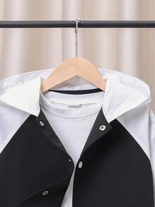 SHEIN Áo khoác trùm đầu có tay áo kiểu Tween Boy Letter Graphic Sọc Trim Raglan - Đen và trắng - Xem 4