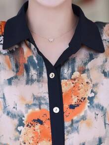 Floral Print Contrast Trim Blouse - Yellow - View 6