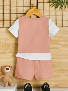 SHEIN Baby Boy Letter Patched Detail 2 In 1 Tee & Shorts - Multicolor - View 2