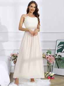 SHEIN Belle Trang trí hoa Váy Dây - Màu be - Xem 4