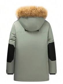 Áo khoác xuống Nam Đắp vá Túi Dây kéo Khối Màu Lá thư Giải trí - xanh quân đội - Xem 2