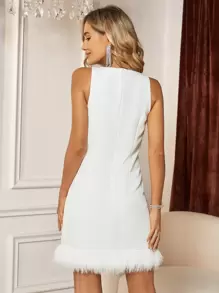 SHEIN Clasi Vestido tank con diseño lanudo unicolor - Blanco - Ver 2