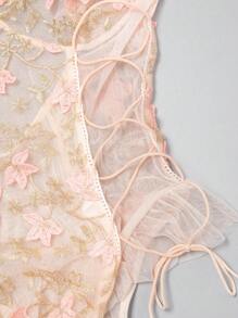 Floral Embroidery Mesh Underwire Teddy Bodysuit - Multicolor - View 5