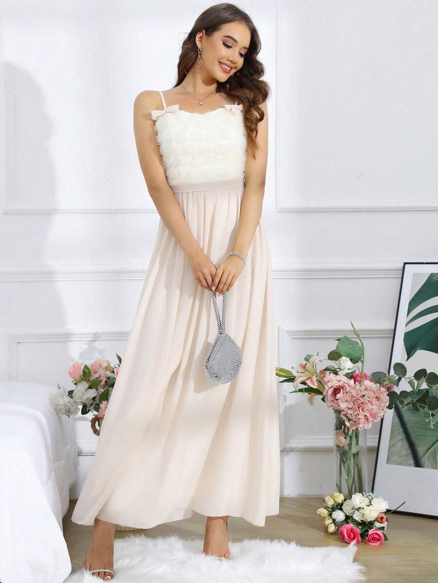 SHEIN Belle Trang trí hoa Váy Dây - Màu be - Xem 1