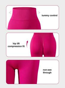 Gameset SHEIN Sport 無縫不對稱領運動套裝,兩件套裝 - 玫紅色 - 查看 4