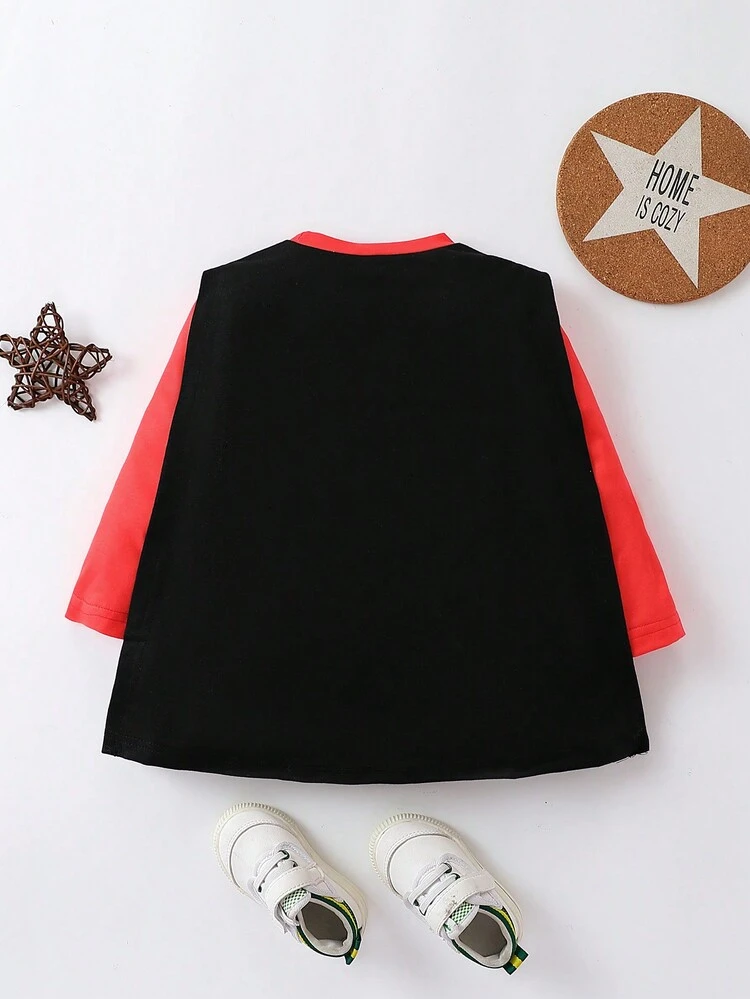 Baby Boy Cartoon Graphic Contrast Cape Tee