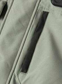 Áo khoác xuống Nam Đắp vá Túi Dây kéo Khối Màu Lá thư Giải trí - xanh quân đội - Xem 4