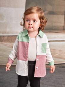 SHEIN 女嬰撞色口袋貼布襯衫 - 彩色 - 查看 1