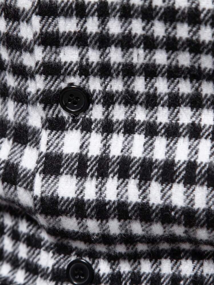 Men Gingham Print Pocket Patched Overcoat