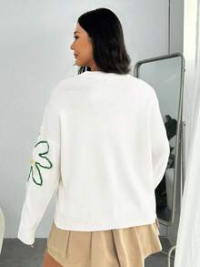 SHEIN EZwear Hơn Mô hình hoa Thả vai Áo len - trắng - Xem 2