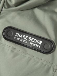 Áo khoác xuống Nam Đắp vá Túi Dây kéo Khối Màu Lá thư Giải trí - xanh quân đội - Xem 3