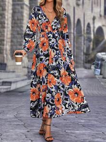 SHEIN Clasi 印花交疊領A字洋裝 - 彩色 - 查看 5