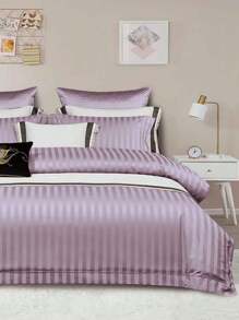 3 cái/bộ Xa ten Sọc & Chất rắn Ánh sáng Tím Bộ vỏ chăn ( 1 Vỏ chăn Duvet & 2 Vỏ gối , Đổ đầy Không bao gồm ) Sang trọng Kiểu Mỹ Đơn giản Và Thanh lịch Mềm mại Mượt Làn da thân thiện Bộ chăn ga gối Đối với Nhà  Phòng ngủ , Tất cả các mùa - Màu tím - Xem 3