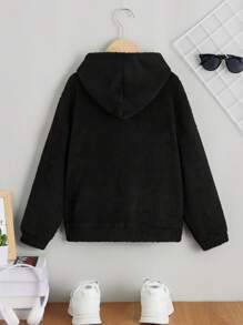 SHEIN Sweatshirt Kasual Bordir Huruf untuk Anak Laki-laki Remaja, Musim Gugur/Dingin, Atasan Hitam - Hitam - View 2