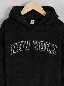 SHEIN Sweatshirt Kasual Bordir Huruf untuk Anak Laki-laki Remaja, Musim Gugur/Dingin, Atasan Hitam - Hitam - View 5