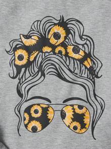 RueChic Teen Girl Figure Graphic Drop Shoulder Sweatshirt - Grey - View 5