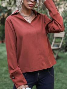 Blusas de Mujer Botón Liso Casual - Naranja Quemada - Ver 1