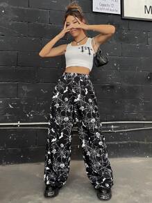 SHEIN Coolane In mạng nhện Quần - Đen và trắng - Xem 5