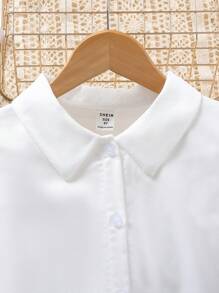 SHEIN 女大童格紋印花吊帶洋裝&荷葉袖襯衫&腰包 - 黑色 - 查看 4