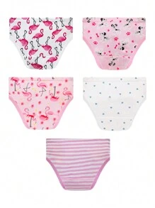 5 chiếc/gói quần lót tam giác cho bé gái tuổi mới lớn, quần lót thoáng khí in họa tiết sọc hồng hạc hoạt hình dễ thương - Nhiều màu - Xem 2