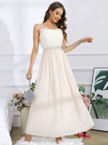 SHEIN Belle Trang trí hoa Váy Dây - Màu be - Xem 7