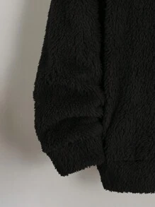 SHEIN Sweatshirt Kasual Bordir Huruf untuk Anak Laki-laki Remaja, Musim Gugur/Dingin, Atasan Hitam - Hitam - View 4