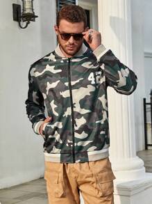 Manfinity Homme Men Plus Camo Print Bomber Jacket - Green - View 3
