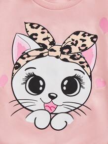 SHEIN Leap Crew 女大童卡通圖案套頭衫&緊身打底褲 - 淺粉色 - 查看 4