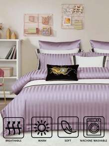 3 cái/bộ Xa ten Sọc & Chất rắn Ánh sáng Tím Bộ vỏ chăn ( 1 Vỏ chăn Duvet & 2 Vỏ gối , Đổ đầy Không bao gồm ) Sang trọng Kiểu Mỹ Đơn giản Và Thanh lịch Mềm mại Mượt Làn da thân thiện Bộ chăn ga gối Đối với Nhà  Phòng ngủ , Tất cả các mùa - Màu tím - Xem 7