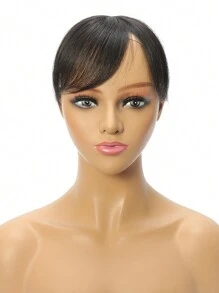 Virgin Human Hair Topper Natural Black Top Hairpiece Air Bangs Straight Topper With Bangs - Natural Black - View 4