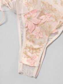 Floral Embroidery Mesh Underwire Teddy Bodysuit - Multicolor - View 3