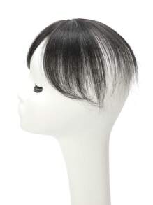 Virgin Human Hair Topper Natural Black Top Hairpiece Air Bangs Straight Topper With Bangs - Natural Black - View 7