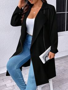 Hơn Cổ áo Dây kéo Thắt lưng Áo khoác Trench - màu đen - Xem 6