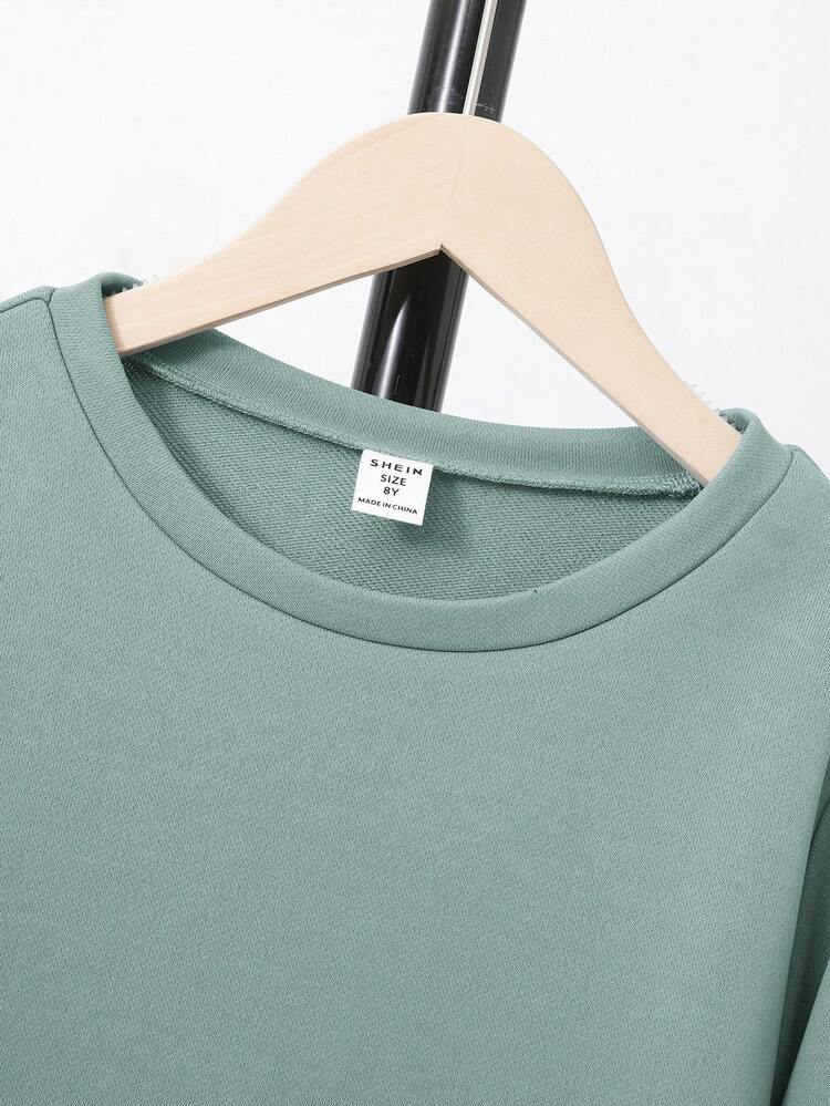 SHEIN Bộ 3 món Áo nỉ cổ tròn cơ bản thường ngày cho bé trai + Quần dài cơ bản + Túi đeo chéo có khóa kéo, Chất liệu nỉ dày dặn - Màu xanh Bạc hà - Xem 6