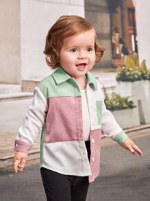 SHEIN 女嬰撞色口袋貼布襯衫 - 彩色 - 查看 6