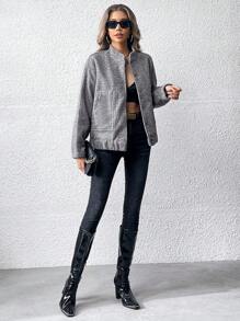 Cazadoras para Mujer Bolsillo Liso Casual - Gris Oscuro - Ver 4
