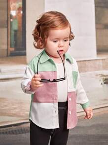 SHEIN 女嬰撞色口袋貼布襯衫 - 彩色 - 查看 5