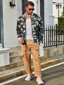 Manfinity Homme Men Plus Camo Print Bomber Jacket - Green - View 4