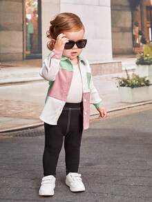 SHEIN 女嬰撞色口袋貼布襯衫 - 彩色 - 查看 4