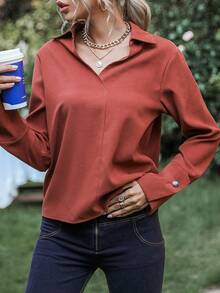 Blusas de Mujer Botón Liso Casual - Naranja Quemada - Ver 5