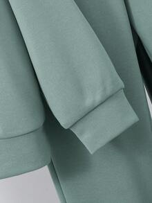 SHEIN Bộ 3 món Áo nỉ cổ tròn cơ bản thường ngày cho bé trai + Quần dài cơ bản + Túi đeo chéo có khóa kéo, Chất liệu nỉ dày dặn - Màu xanh Bạc hà - Xem 9