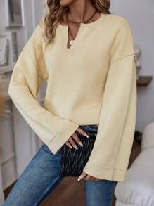 EMERY ROSE 缺角领落肩针织套头衫秋冬毛衣 - 杏色 - 查看 1