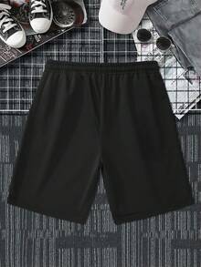 Manfinity Hypemode Men's Loose Fit Slogan Graphic Shorts With Drawstring Waist - Black - View 2
