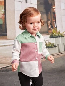 SHEIN 女嬰撞色口袋貼布襯衫 - 彩色 - 查看 3