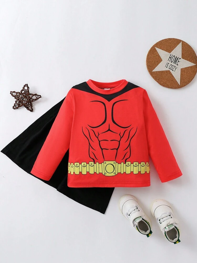 Baby Boy Cartoon Graphic Contrast Cape Tee